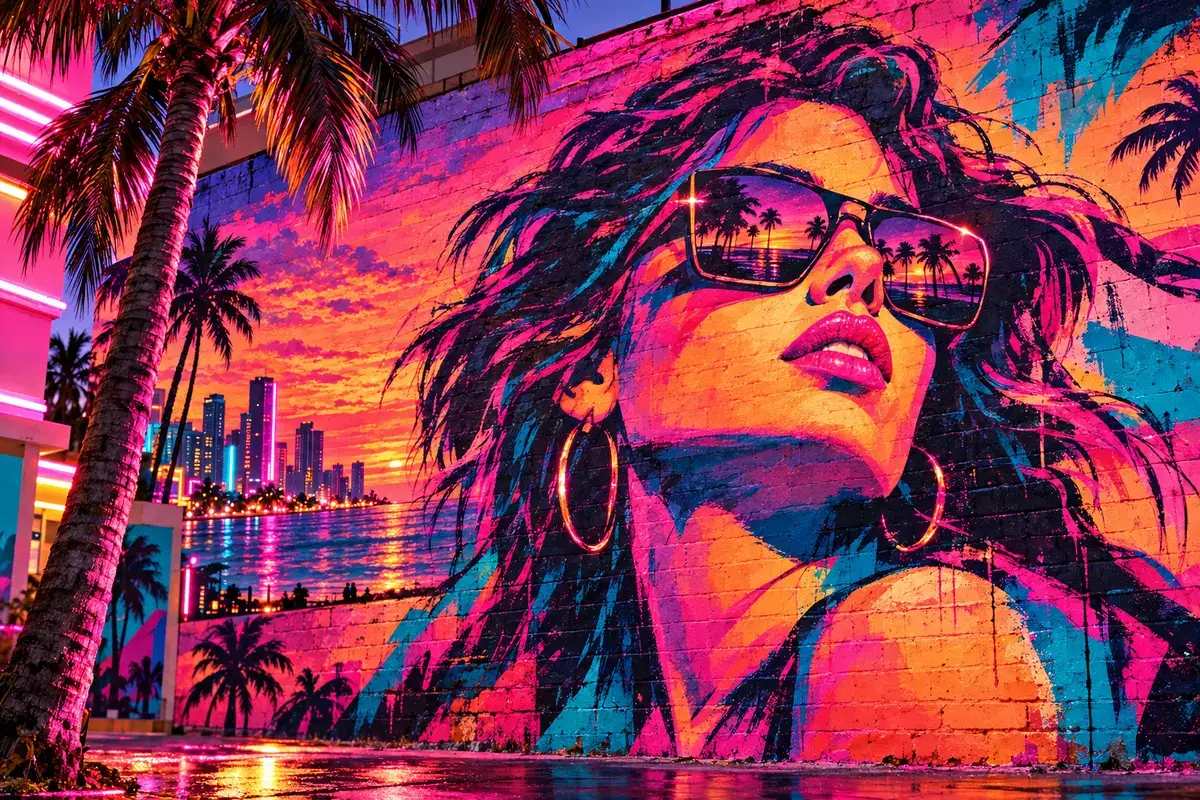 An original painted scene in a sunset palette.